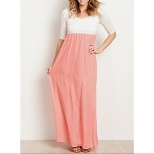 Pink Blush Color Block Maxi Maternity Dress